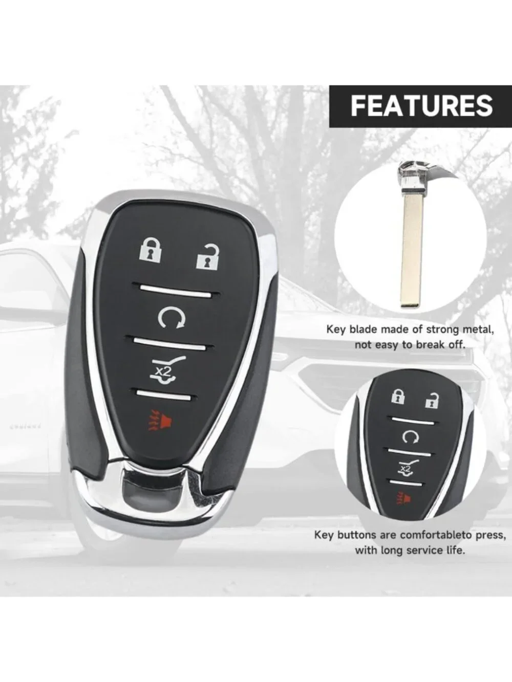 5-Button Key Fob Cover Shell Case Replacement for Chevy Equinox & Blazer